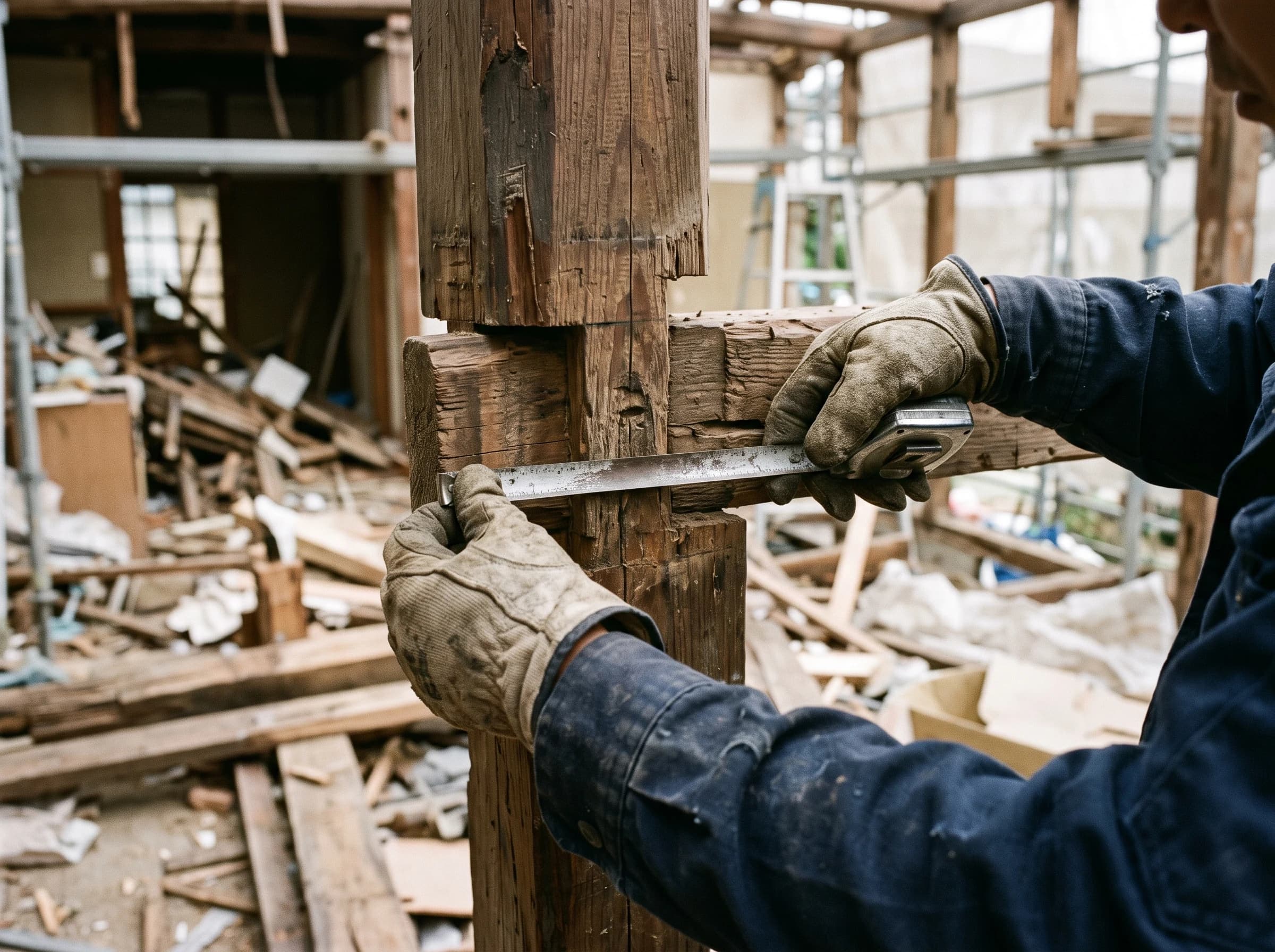 木造建物の構造を確認する作業の生成イメージ